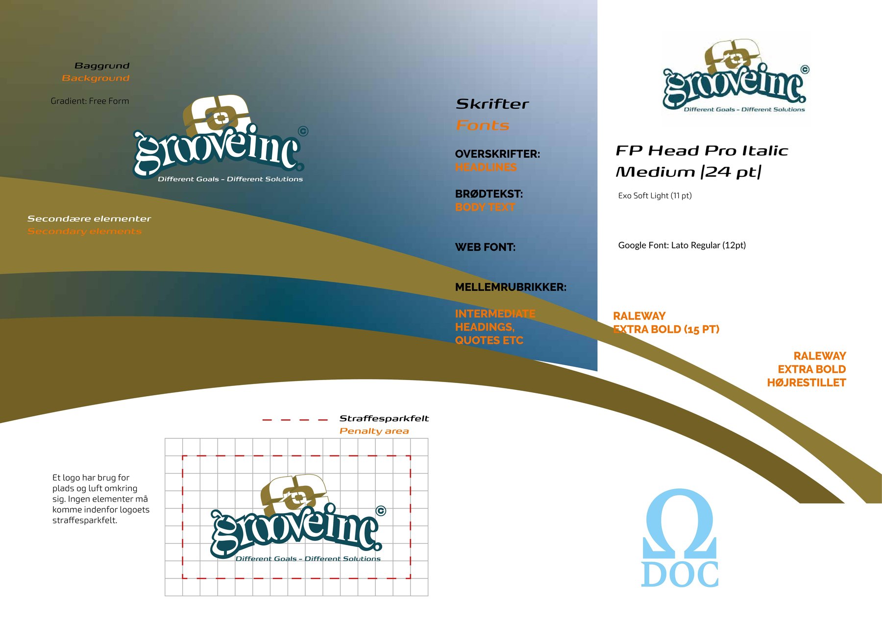 Groove Inc Omega Document, page 1 — background gradient, fonts, logo, clear space